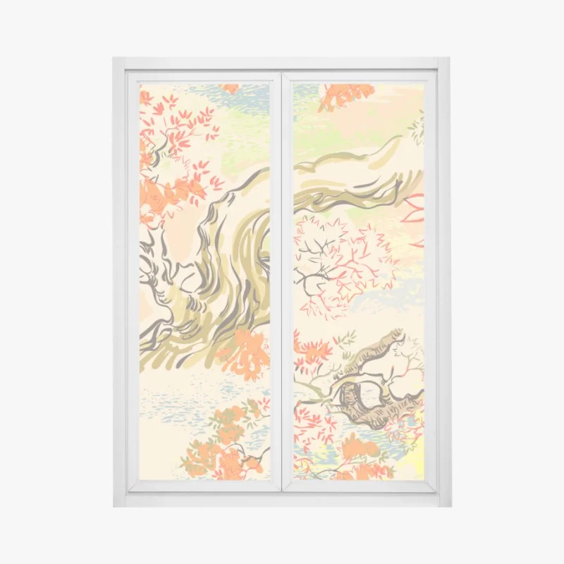Pegatina para ventana motivo oriental de arces otoñales en tonos pastel