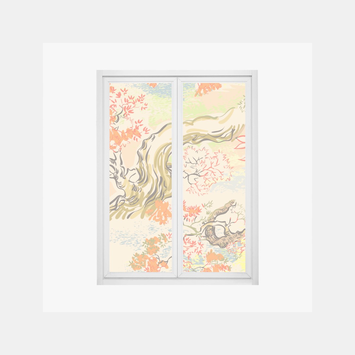 Pegatina para ventana motivo oriental de arces otoñales en tonos pastel – Pixers®