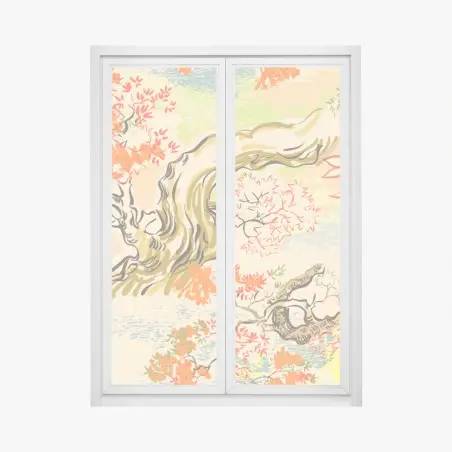 Pegatina para ventana motivo oriental de arces otoñales en tonos pastel – Pixers®