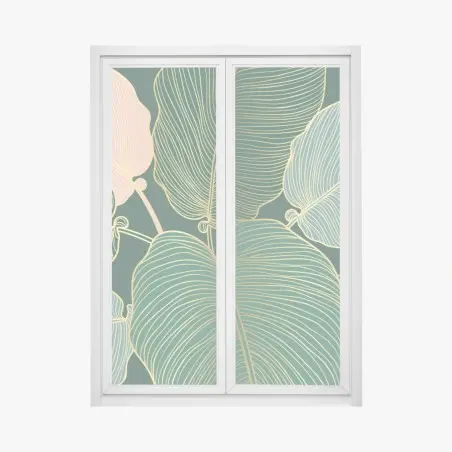 Pegatina para ventana hojas tropicales con líneas doradas – Pixers®