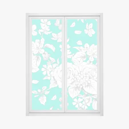 Pegatina para ventana estampado floral vintage en turquesa – Pixers®