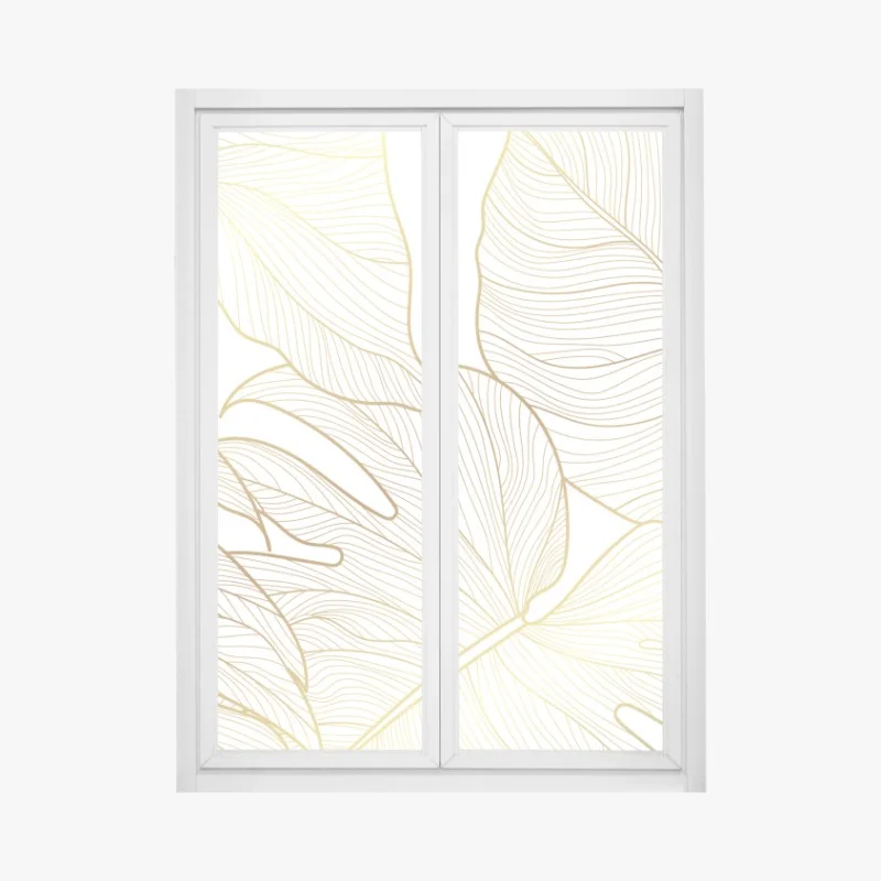 Pegatina para ventana diseño botánico de hojas doradas
