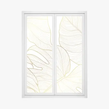 Pegatina para ventana diseño botánico de hojas doradas – Pixers®
