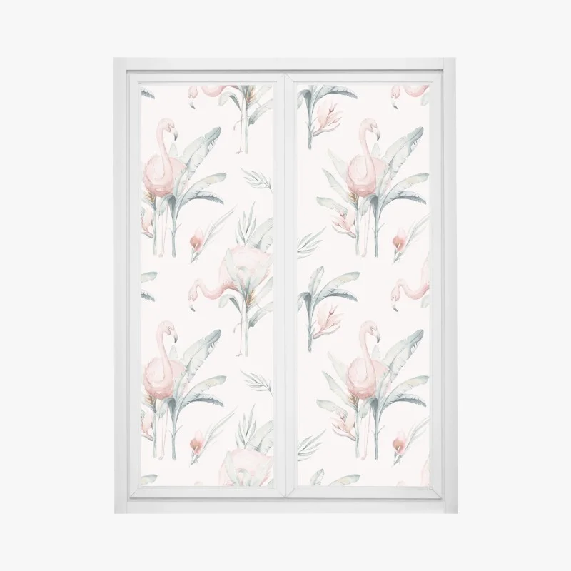 Pegatina para ventana estampado tropical de flamencos en acuarela