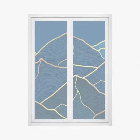 Pegatina para ventana paisaje montañoso en líneas doradas – Pixers®