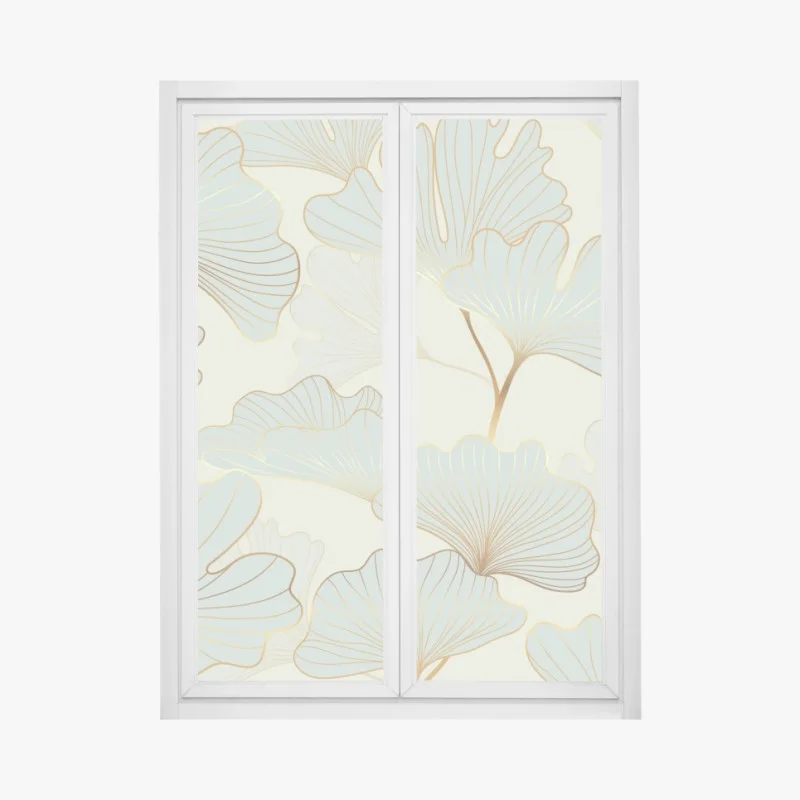 Pegatina para ventana patrón elegante de hojas de ginkgo doradas