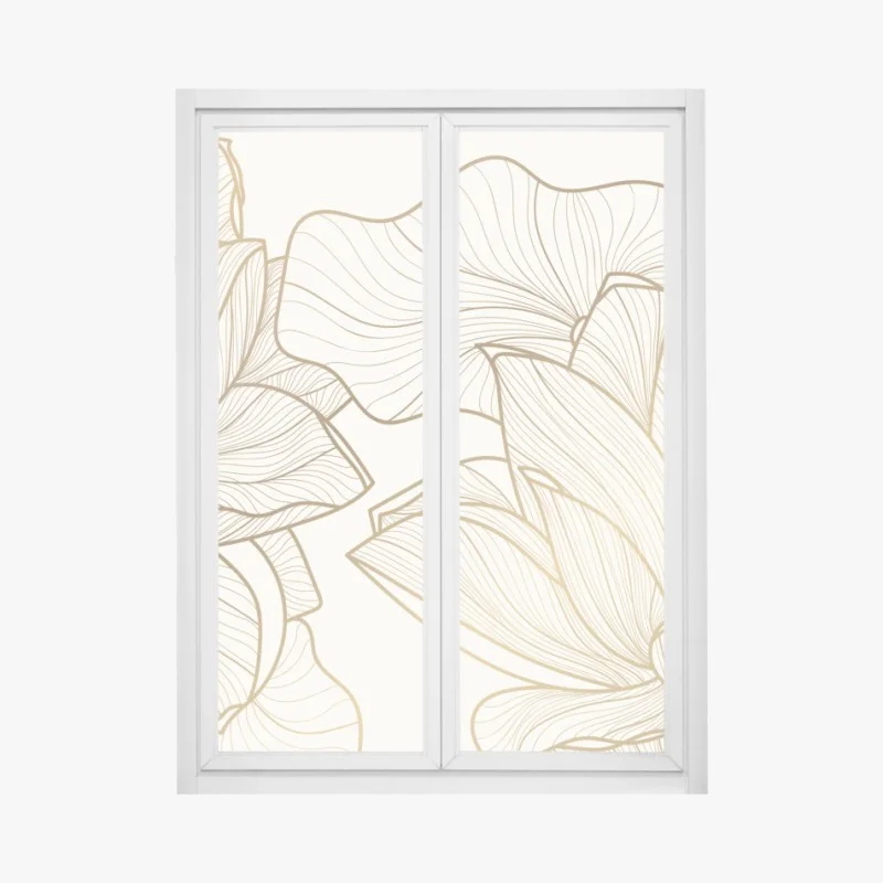 Pegatina para ventana ilustración floral dorada minimalista