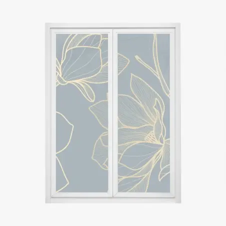 Pegatina para ventana magnolias en trazos dorados sobre fondo azul – Pixers®