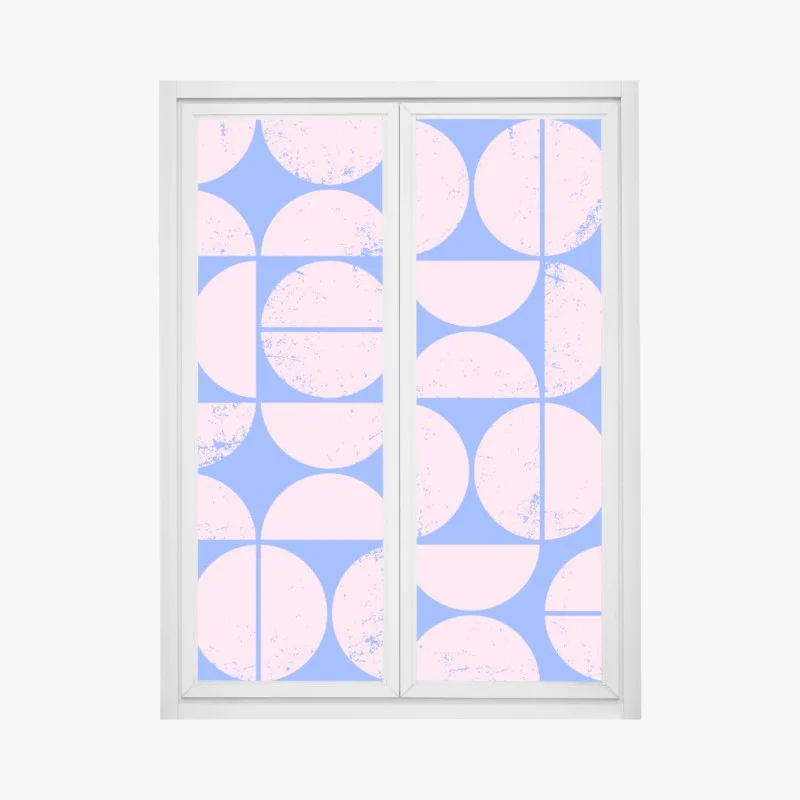 Pegatina para ventana patrón geométrico retro en rosa y azul