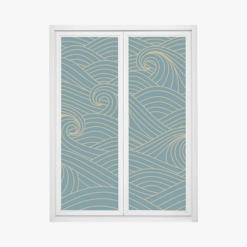 Pegatina para ventana olas doradas sobre fondo verde azulado