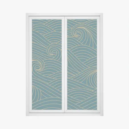 Pegatina para ventana olas doradas sobre fondo verde azulado – Pixers®