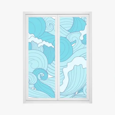 Pegatina para ventana olas en movimiento de tonos azules – Pixers®