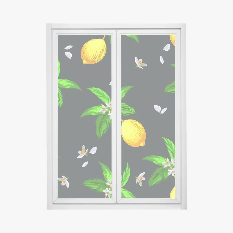 Pegatina para ventana estampado de limones y flores sobre fondo oscuro
