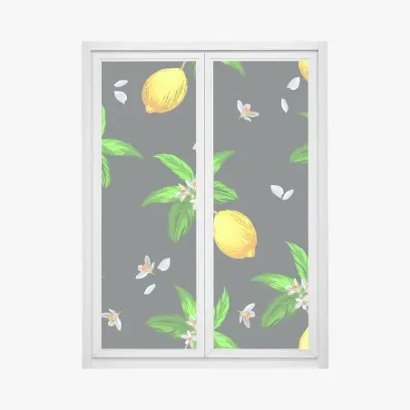 Pegatina para ventana estampado de limones y flores sobre fondo oscuro – Pixers®