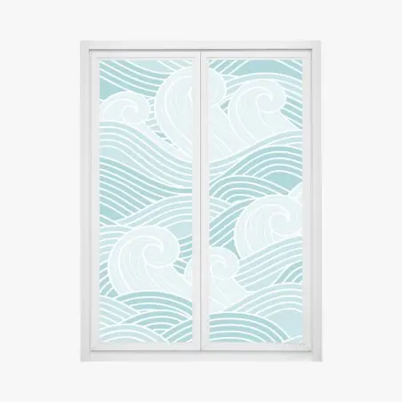 Pegatina para ventana mural de olas estilizadas en tonos turquesa – Pixers®
