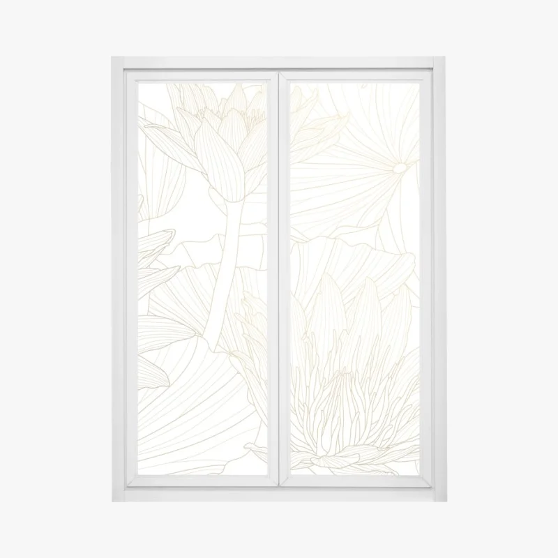 Pegatina para ventana patrón floral de lotos en líneas doradas