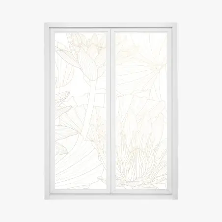 Pegatina para ventana patrón floral de lotos en líneas doradas – Pixers®