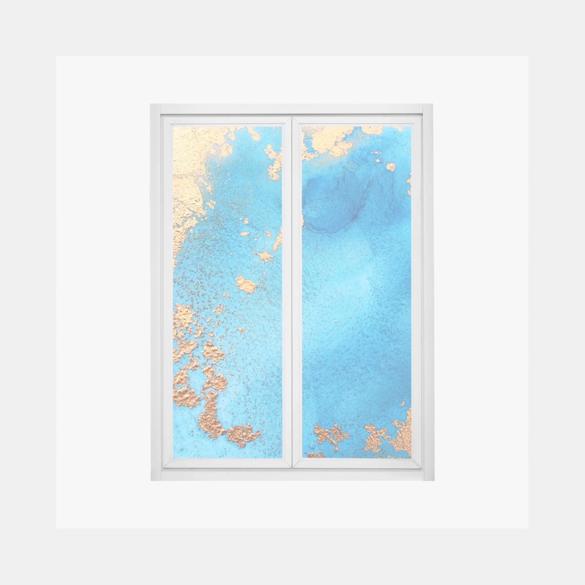 Pegatina para ventana mar abstracto en tonos turquesa y dorado – Pixers®