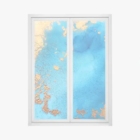 Pegatina para ventana mar abstracto en tonos turquesa y dorado – Pixers®