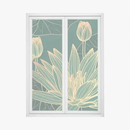 Pegatina para ventana lotos dorados sobre fondo verde – Pixers®