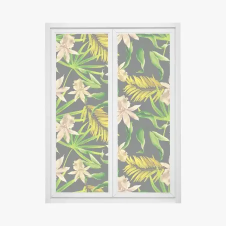 Pegatina para ventana estampado tropical de orquídeas sobre fondo oscuro – Pixers®