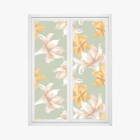 Pegatina para ventana diseño de lirios dorados sobre fondo verde – Pixers®