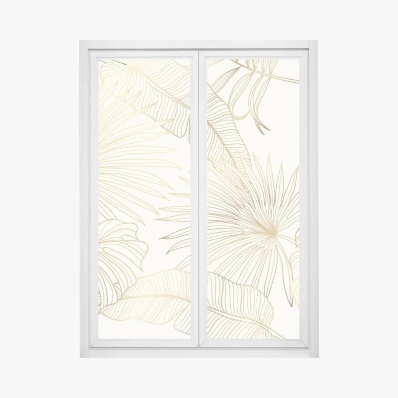 Pegatina para ventana diseño botánico dorado sobre fondo crema