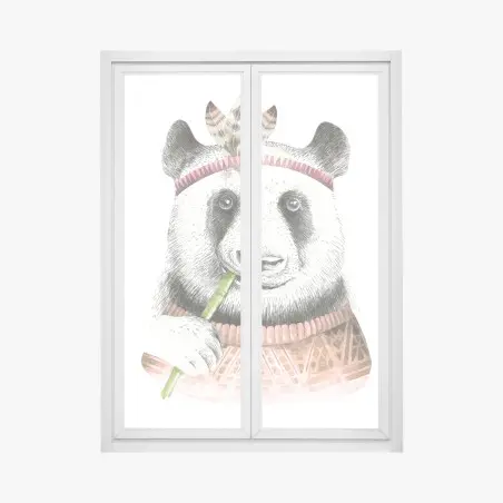 Pegatina para ventana panda bohemio en acuarela con plumas – Pixers®