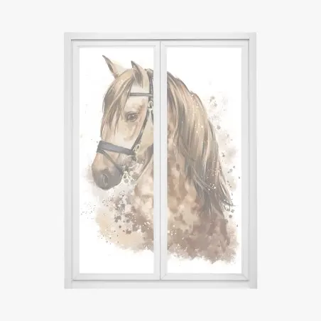 Pegatina para ventana retrato en acuarela de caballo alazán – Pixers®