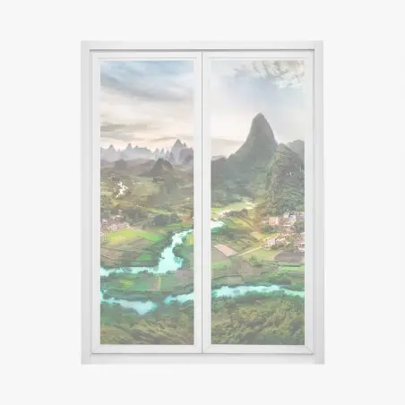 Pegatina para ventana valles esmeralda y ríos turquesa – Pixers®
