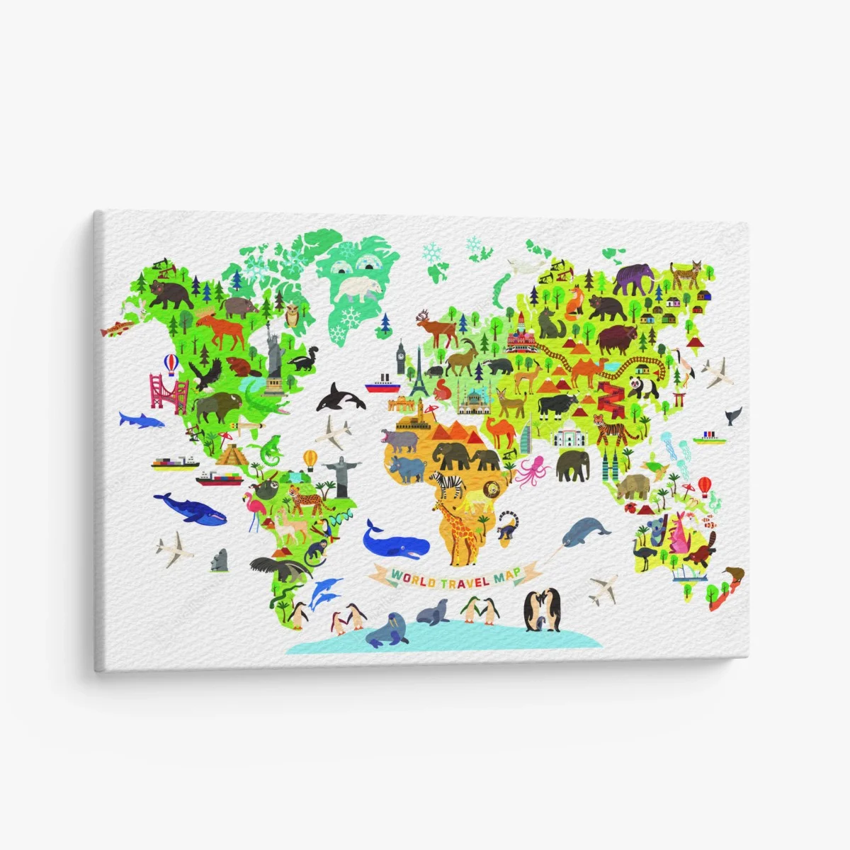 Leinwandbild bunte weltkarte mit tieren – Pixers® Leinwandbild bunte weltkarte mit tieren – Pixers®