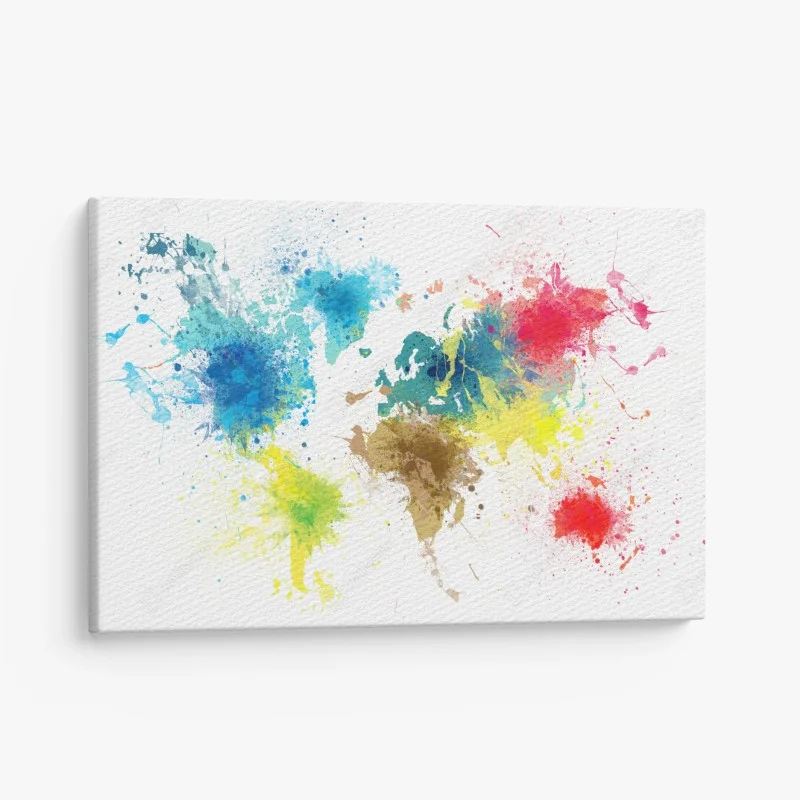 Cuadro en lienzo mapa del mundo en salpicaduras de color
