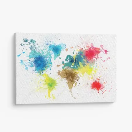 Cuadro en lienzo mapa del mundo en salpicaduras de color – Pixers®