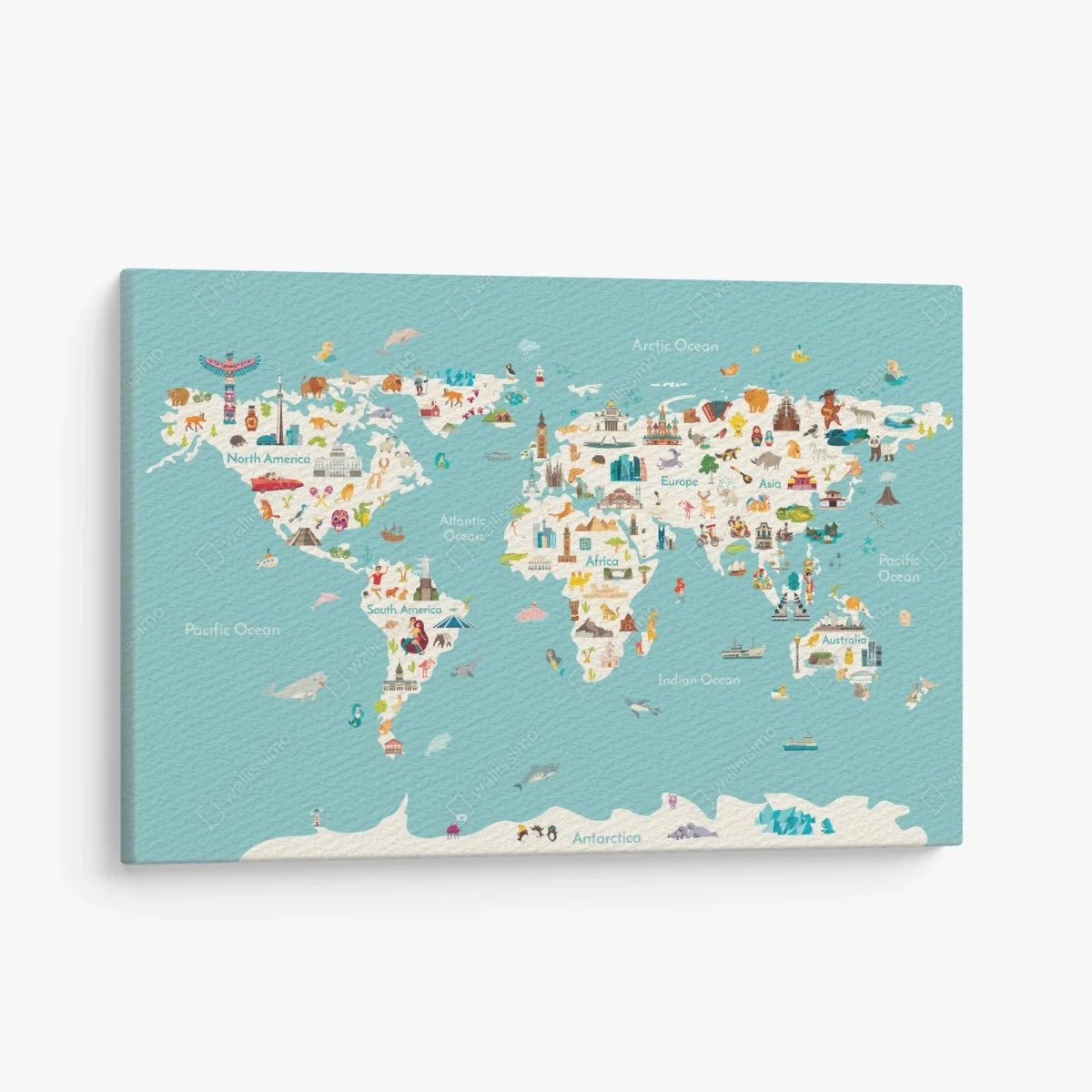Leinwandbild bunte illustrierte weltkarte für kinder – Pixers® Leinwandbild bunte illustrierte weltkarte für kinder – Pixers®