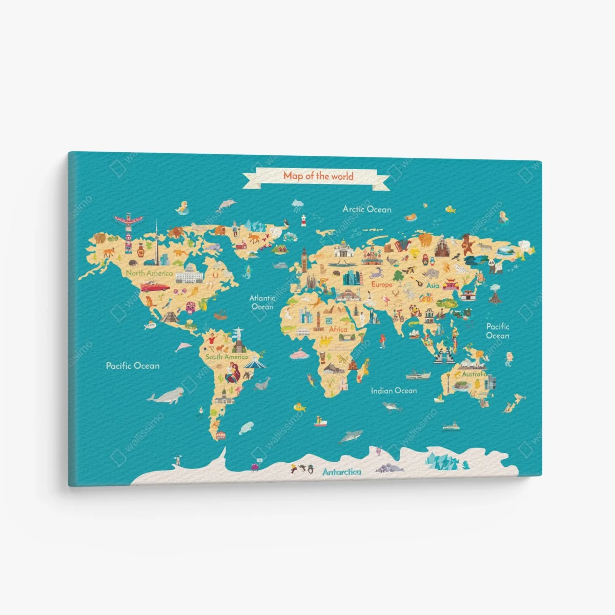 Leinwandbild bunte illustrierte weltkarte für kinder – Pixers® Leinwandbild bunte illustrierte weltkarte für kinder – Pixers®