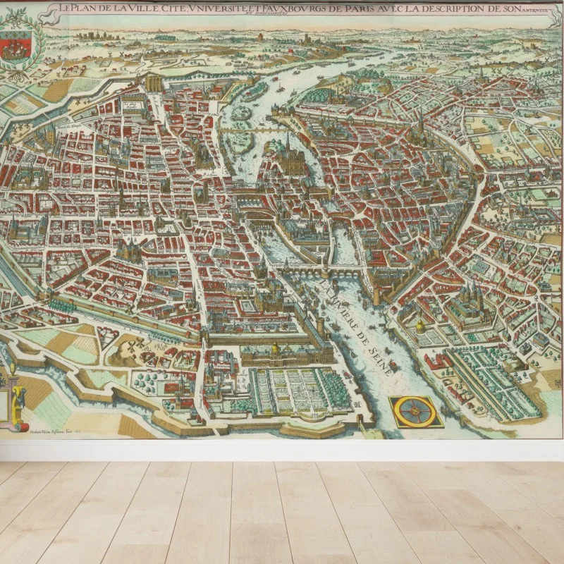 Fotomural mapa antiguo en perspectiva de París