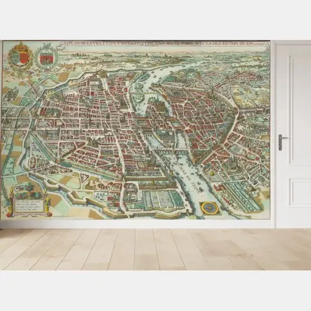 Fotomural mapa antiguo en perspectiva de París – Pixers®