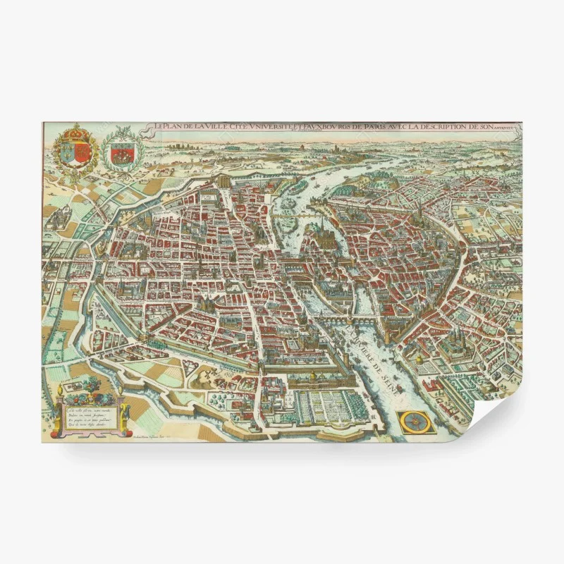 Fotomural mapa antiguo en perspectiva de París