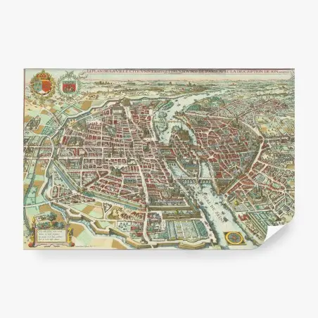 Fotomural mapa antiguo en perspectiva de París – Pixers®