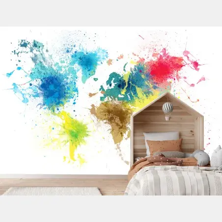 Fotomural mapa del mundo en salpicaduras de color – Pixers®