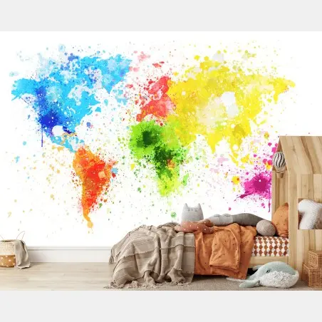Fotomural mapamundi en acuarela sobre papel artesanal – Pixers®