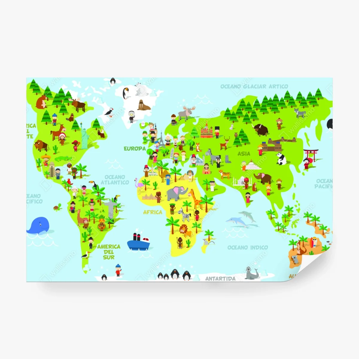 Fototapete bunte illustrierte weltkarte für kinder – Pixers®