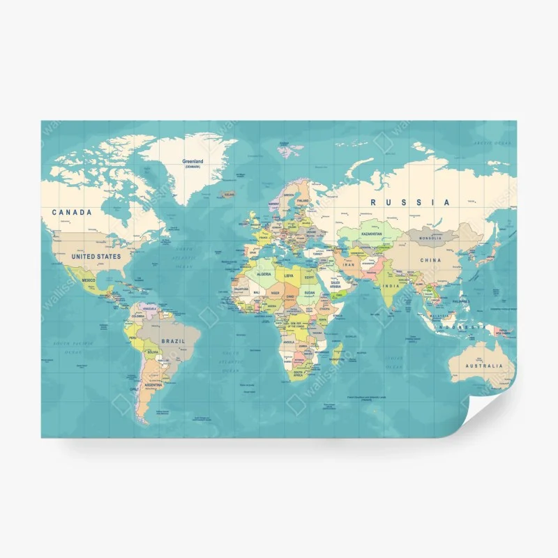 Fotomural mapa político del mundo en tonos pastel
