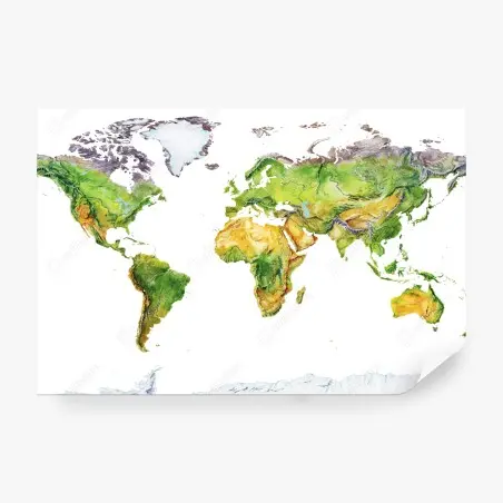 Fotomural mapa físico del mundo en acuarela – Pixers®