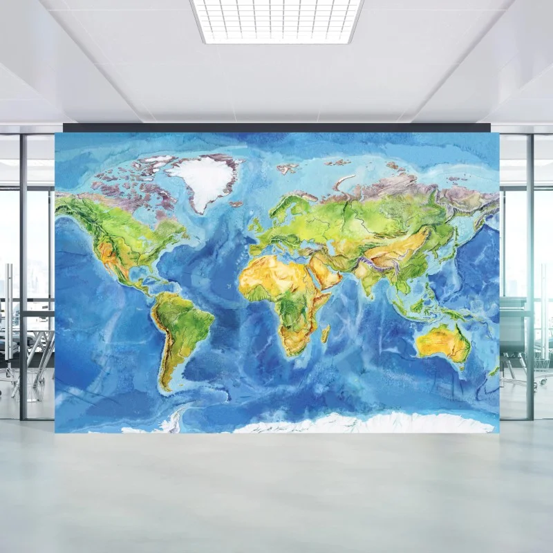 Fotomural mapa físico del mundo en acuarela