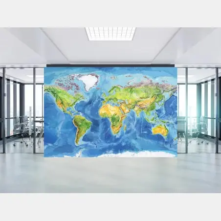 Fotomural mapa físico del mundo en acuarela – Pixers®