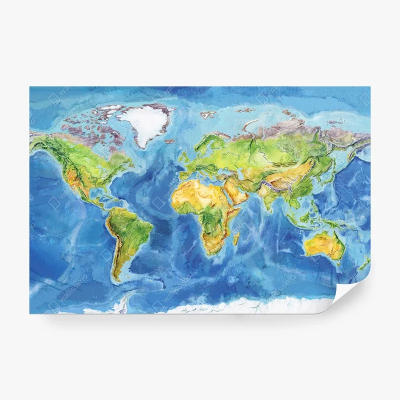 Fotomural mapa físico del mundo en acuarela