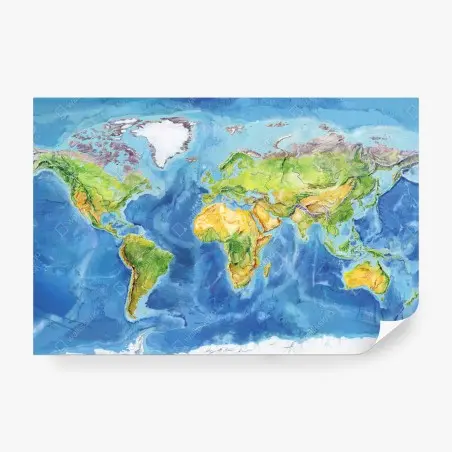 Fotomural mapa físico del mundo en acuarela – Pixers®