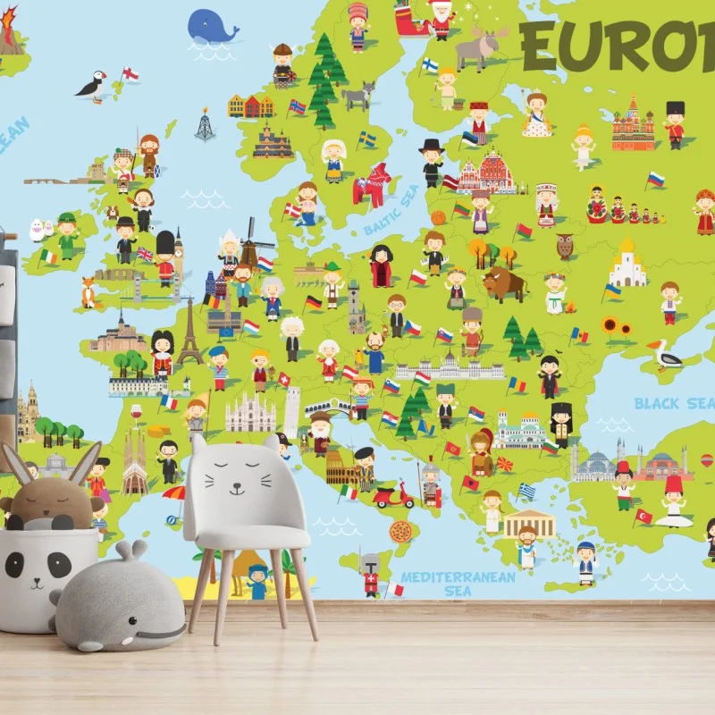 Fototapete illustrierte Europa karte für kinder