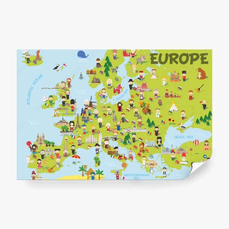 Fototapete illustrierte Europa karte für kinder